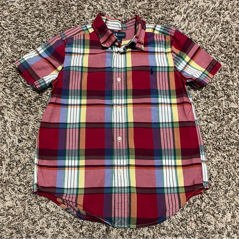 Ralph Lauren Red Plaid Short Sleeve Button Down Shirt Boys Size 7